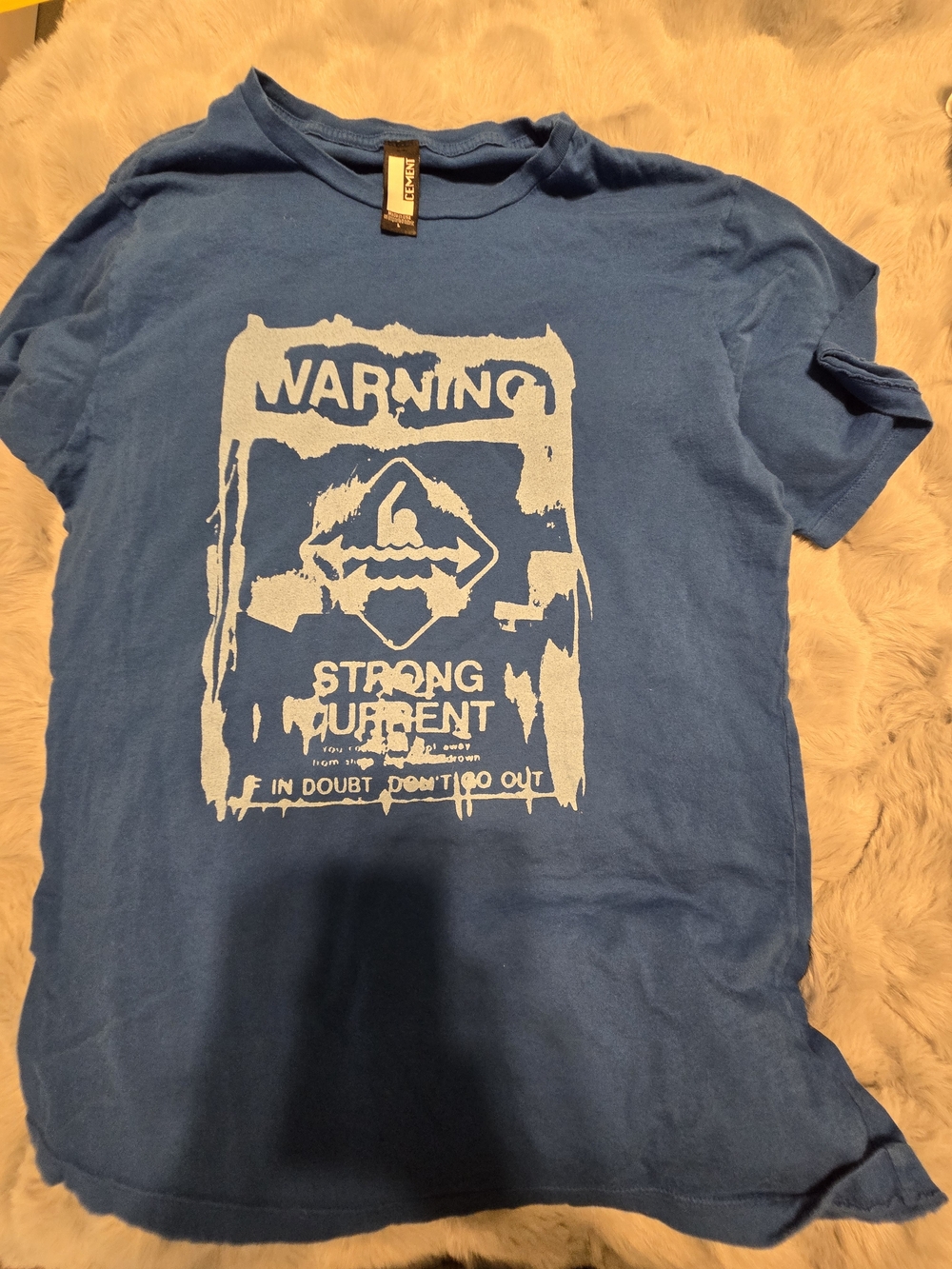Cement Brand Blue Graphic Tee "Warning Strong Current" L